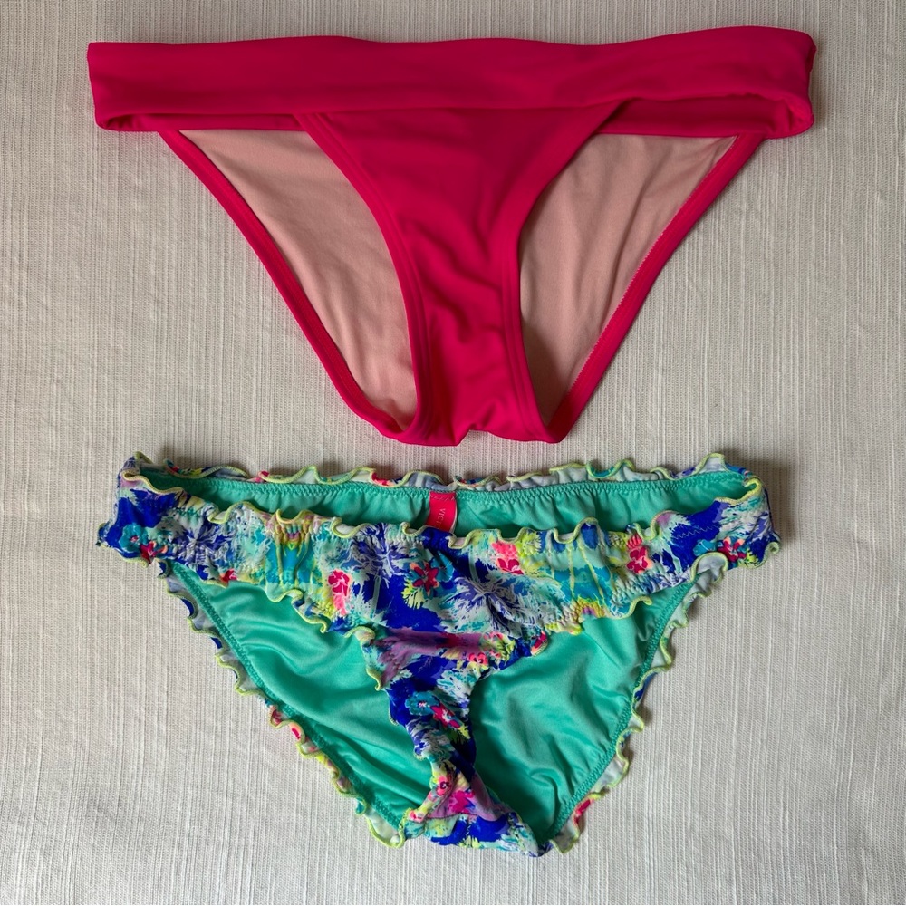 Lot of 2 Victoria’s Secret Bikini Cheeky Bottoms XS Neon Green & Pink